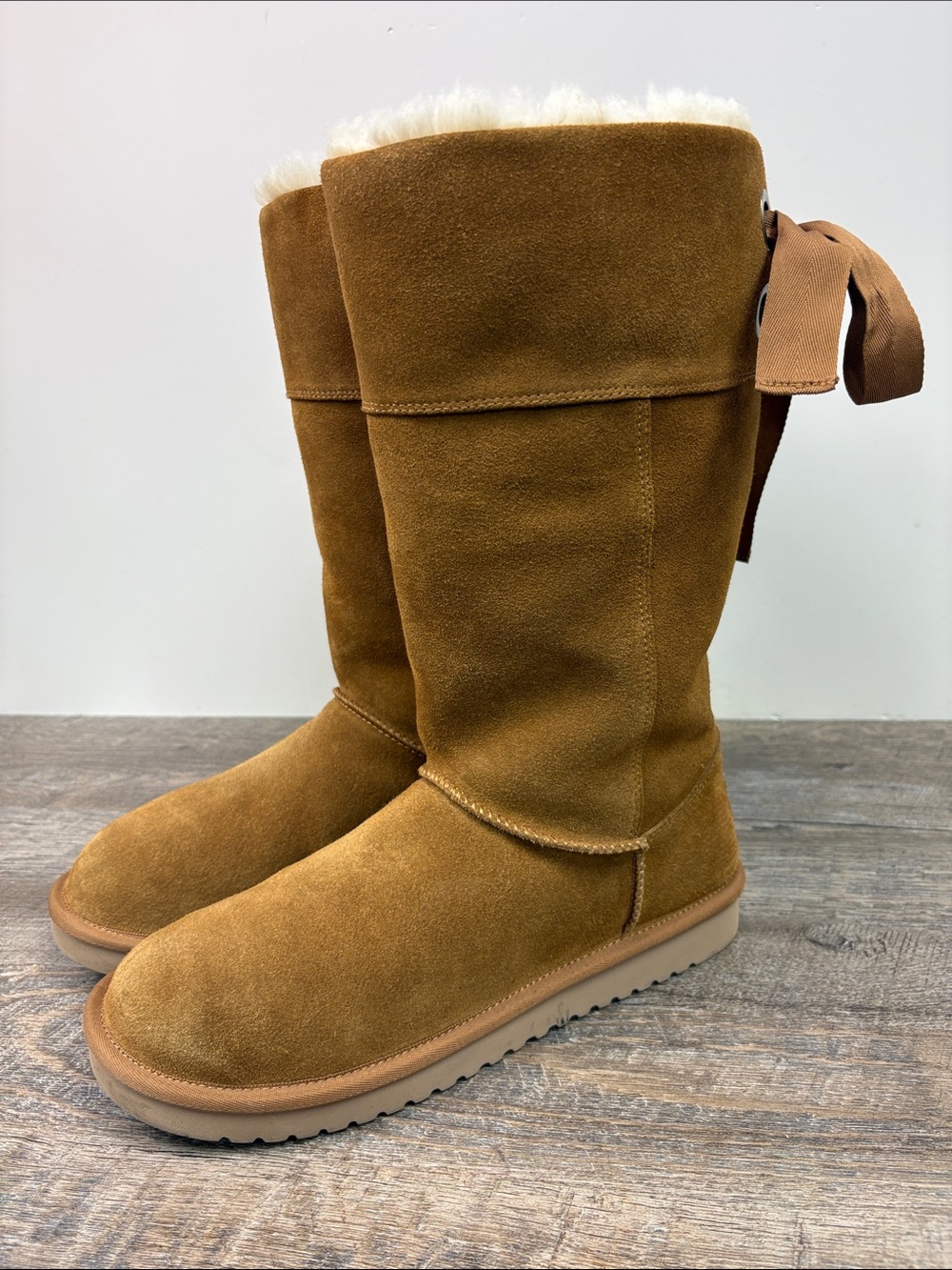 Koolaburra by UGG Tall Suede Bow Boots Chestnut Women’s Size 9